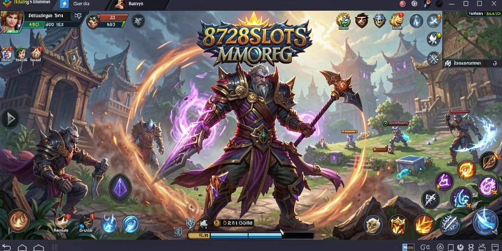 Tampilan layar permainan 8728SLOTS dengan karakter berpetualang.
