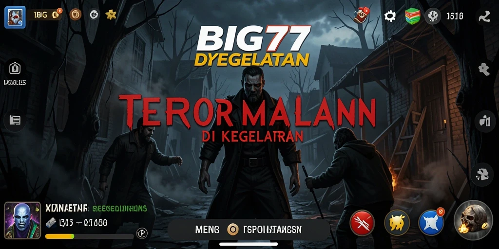 Screenshot menunjukkan momen mencekam dari gameplay BIG77 dengan efek suara menyeramkan.