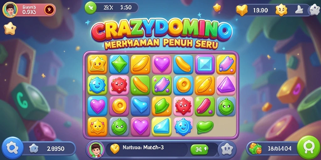 Tangkapan layar utama menunjukkan gameplay Match-3 yang seru dan menantang.