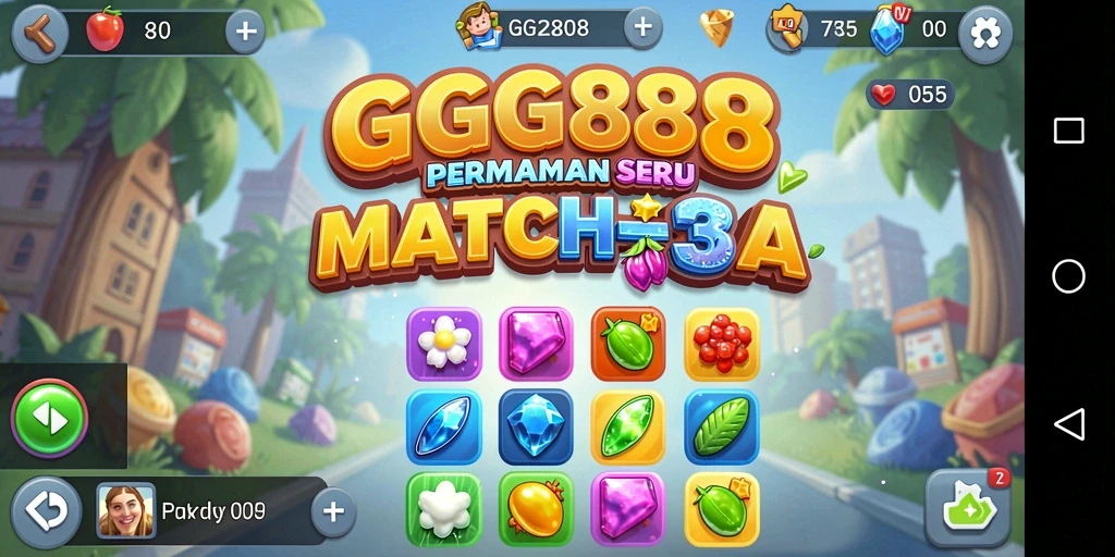 Tampilan gameplay GGG888 yang seru dengan permata berwarna-warni.