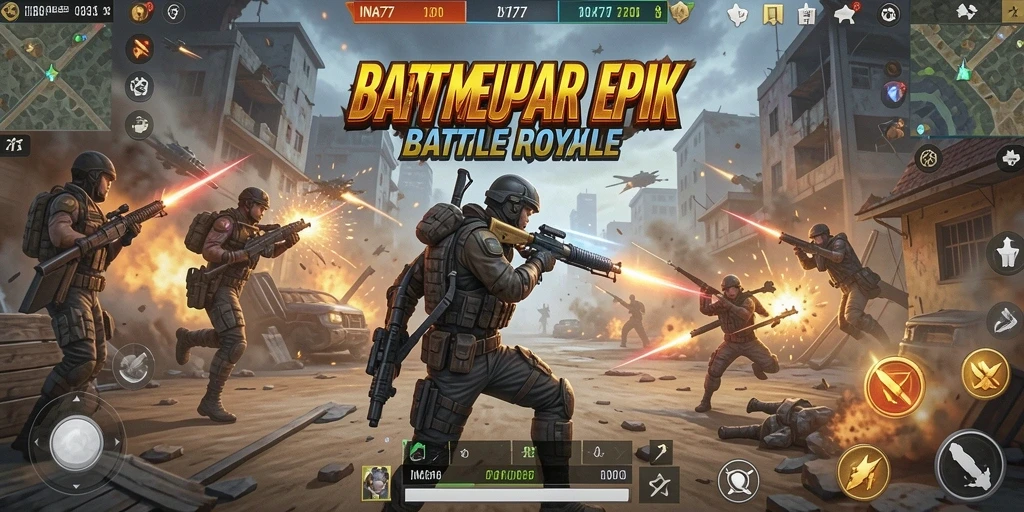Screenshot aksi mendebarkan dari gameplay Battle Royale INA777.