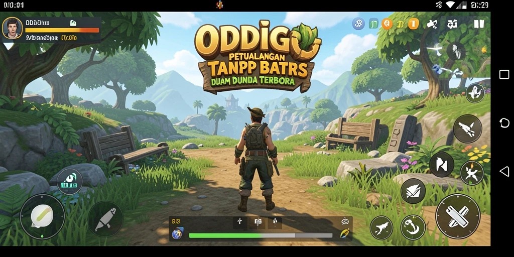 Screenshot gameplay ODDIGO yang menunjukkan eksplorasi dunia terbuka yang kaya.