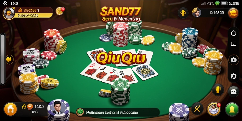 Tampilan gameplay seru dari SAND77 dengan kartu QiuQiu.
