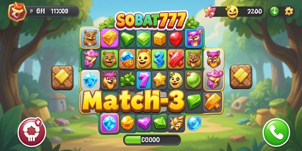 Gameplay seru di SOBAT777 dengan berbagai batu permata berwarna.