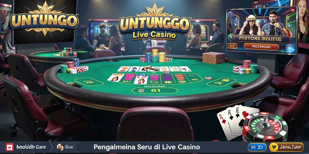 Screenshot UNTUNGGO menampilkan dealer langsung dalam aksi permainan kasino.