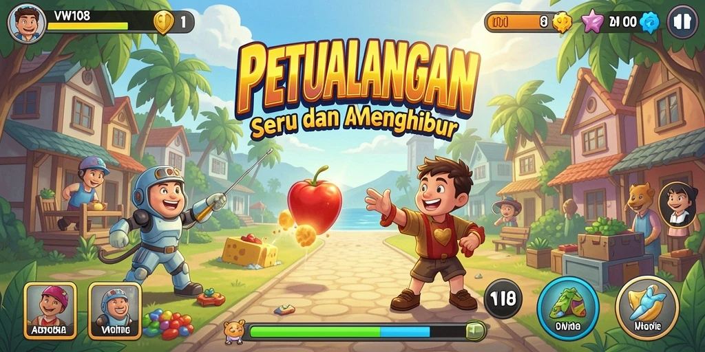 Tangkapan layar VW108 menunjukkan aksi gameplay arcade yang dinamis dan seru.