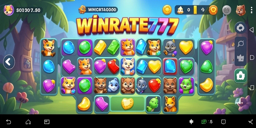 Tampilan gameplay seru dalam WINRATE777 dengan tantangan Match-3 yang menarik.